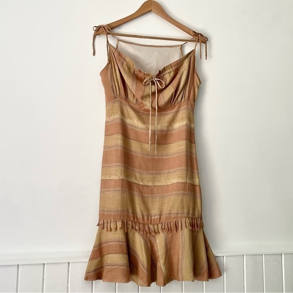 Striped Empire Waist Ruffle Fringe Hem Dress Size XS - Picture 9 of 9